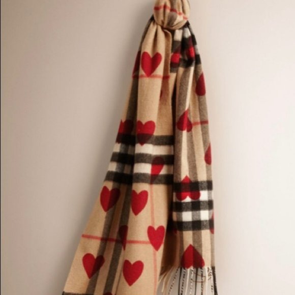 Burberry | Accessories | Burberry Cashmere Large Check Red Hearts Scarf  Very Rare | Poshmark